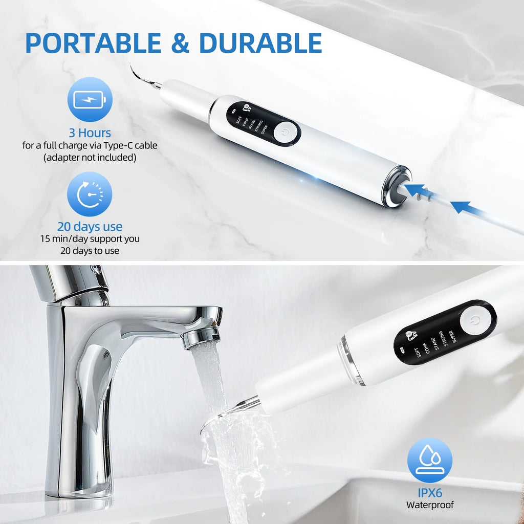 CURVY MOON T6 Electric Ultrasonic High Frequency Vibrating Plaque Remover Tartar Eliminator Dental Stone Removal Tooth Cleaner