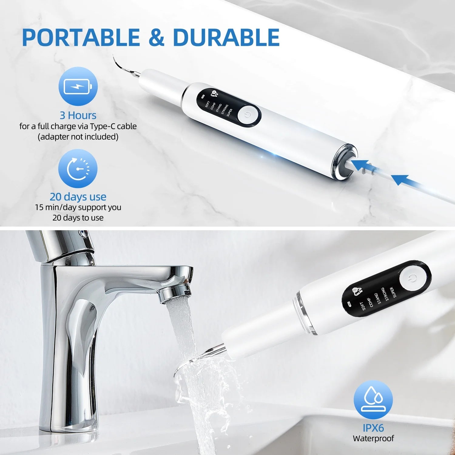 CURVY MOON T6 Electric Ultrasonic High Frequency Vibrating Plaque Remover Tartar Eliminator Dental Stone Removal Tooth Cleaner