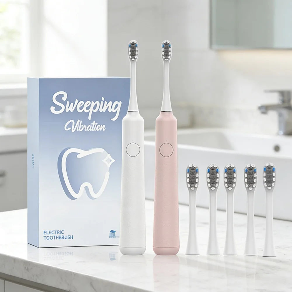 DOCOLAB Sweeping Vibration Sonic Electric Toothbrush 1 Pack Rechargeable Toothbrushes with 6 Heads IPX7 Waterproof Whitening
