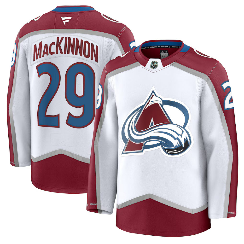 Colorado Avalanche Nathan MacKinnon Fanatics Away Premium Jersey – White (USA Stock)